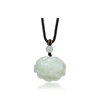 ZENGCAI Jade Carving, Floral Jade Pendant Necklace, Jade Pendant Pale Greenish White Jade Women's