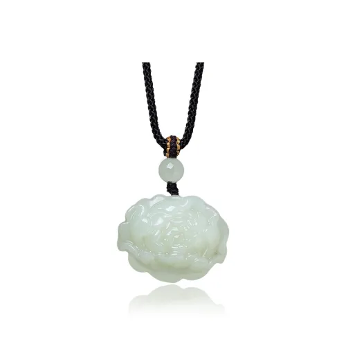 ZENGCAI Jade Carving, Floral Jade Pendant Necklace, Jade Pendant Pale Greenish White Jade Women's