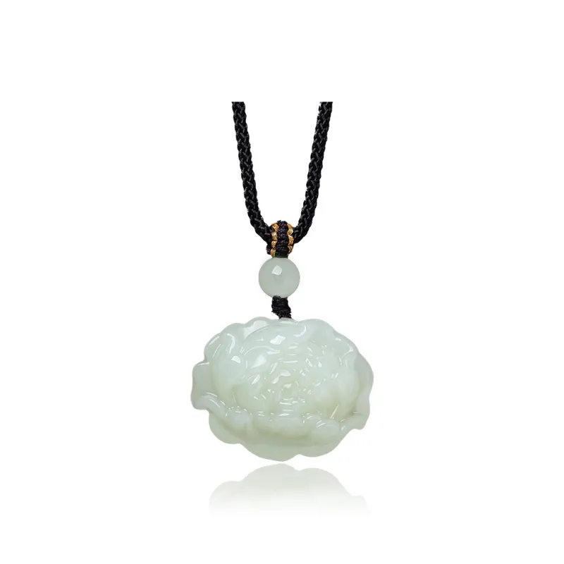 ZENGCAI Jade Carving, Floral Jade Pendant Necklace, Jade Pendant Pale Greenish White Jade Women's-0