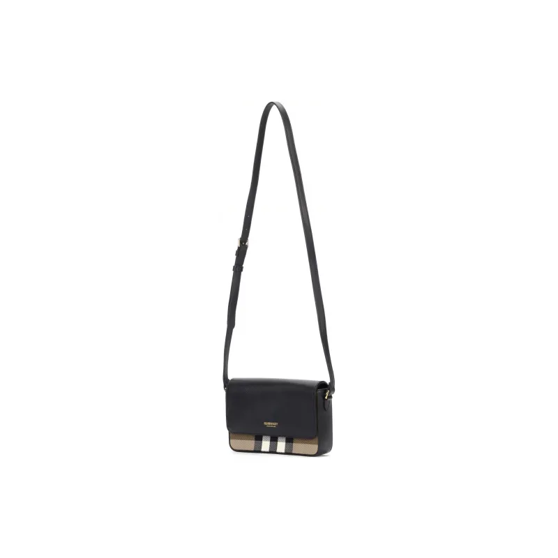 Burberry Leather Paneled Canvas Shoulder Bag Crossbody Bag Women's Black-5