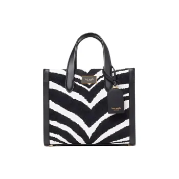 Kate Spade Manhattan Leather With Fabric Tote Bag Shopping Bag Handbag Medium Size Women's Black & White