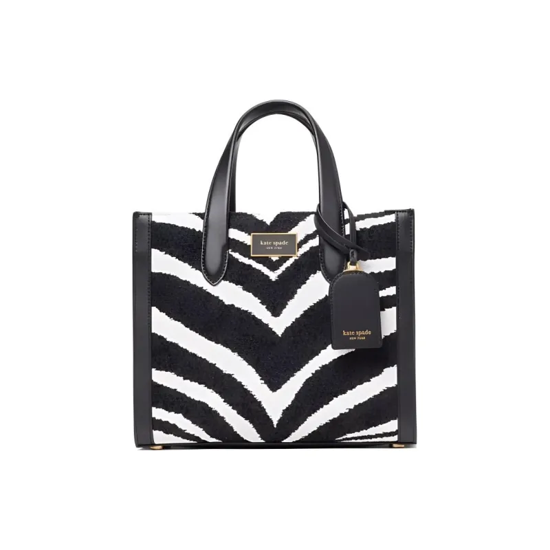 Kate Spade Manhattan Leather With Fabric Tote Bag Shopping Bag Handbag Medium Size Women's Black & White-0