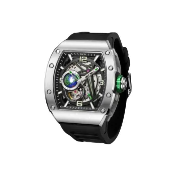 I&W CARNIVAL HWGUOJI Green Planet Automatic Mechanical Movement Rubber Strap Watch Men's Watches Black Dial