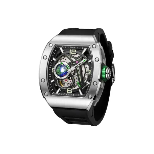 I&W CARNIVAL HWGUOJI Green Planet Automatic Mechanical Movement Rubber Strap Watch Men's Watches Black Dial