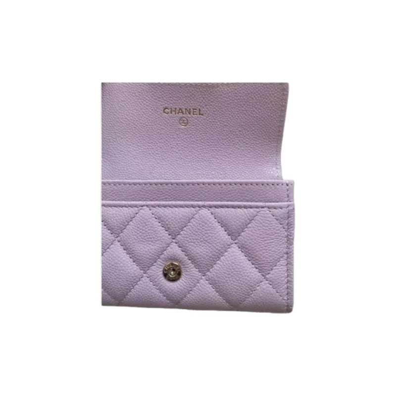 CHANEL Litchi Cow Leather Card Holder Women's Pink Purple-3
