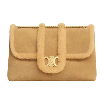CELINE Suede Calfskin Shoulder Bag, Crossbody Bag Large Size Women's Natural