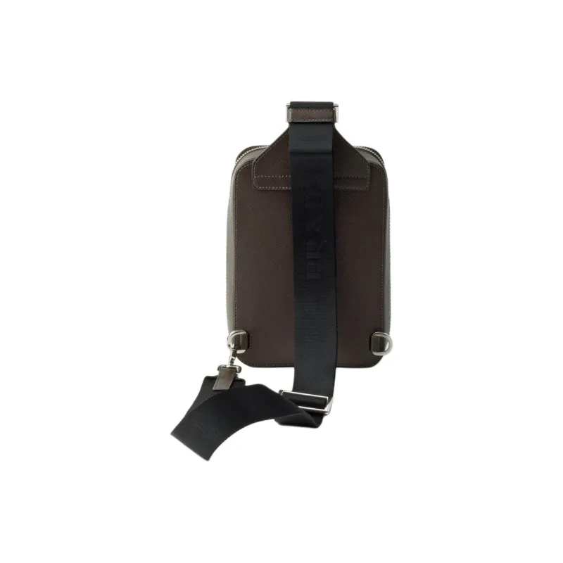 PRADA Brique Leather Sling Bag Men's Coffee-2
