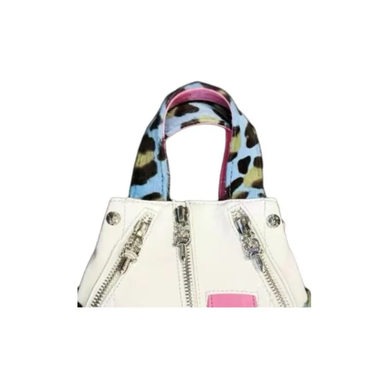 Chrome Hearts Patent Leather With Blue Leopard Pattern Horsehair Biker Bag Handbag Mini Women's Multicolor-1