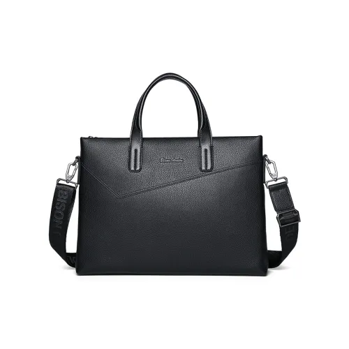 BISON DENIM Cow Leather Briefcases Men's Black