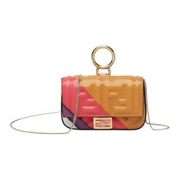 FENDI Sheepskin Baguette Bag Coin Purses Shoulder Bag Crossbody Bag Extra Mini Women's Brown/Fuchsia/Multicolor