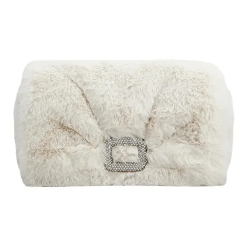 Roger Vivier Faux Fur Cell Phone Pouch Shoulder Bag Crossbody Bag Women's Ecru