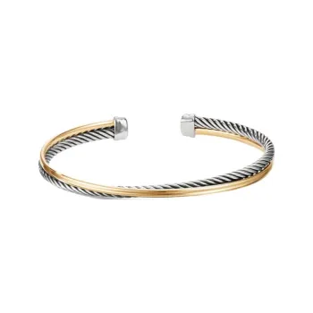 David Yurman 18k Yellow Gold And Sterling Silver Crossover Bracelet 3mm