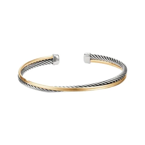 David Yurman 18kt Yellow Gold And Sterling Silver Crossover Two Row Cuff Bracelet 5mm