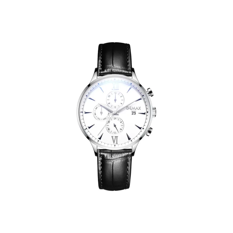 GEMAX Wrist Watch Mechanical Movement Cow Leather Strap Watch Men's Watches Black Dial-5