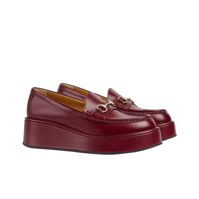 GUCCI Horsebit Loafers 5cm Women's Red-2
