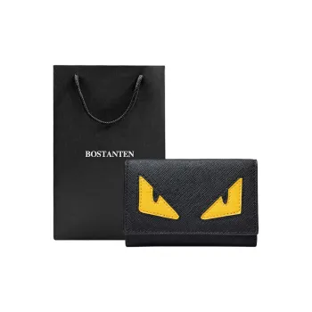 BOSTANTEN Cow Leather Multifunction Button Lock Key Pouch Card Pouch Key Pouch Unisex Black