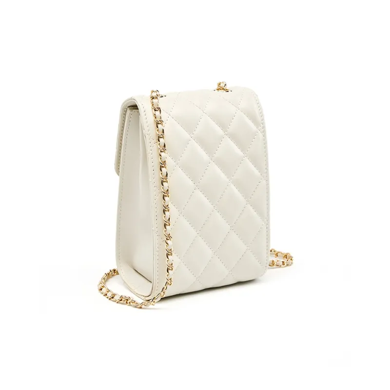 Carnival Keep Top Grain Cow Leather Cell Phone Pouch Crossbody Bags Shoulder Bags Small Size Women's Black/White-8