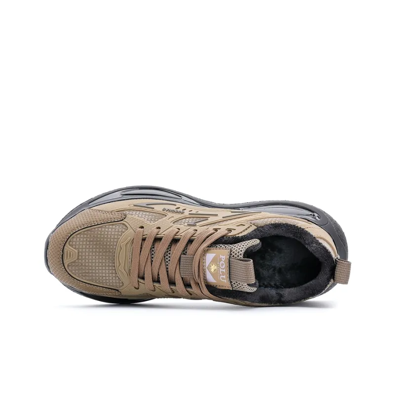 POLUDIYIPI Running Shoes Unisex Low Top Crystal Velvet Khaki-5