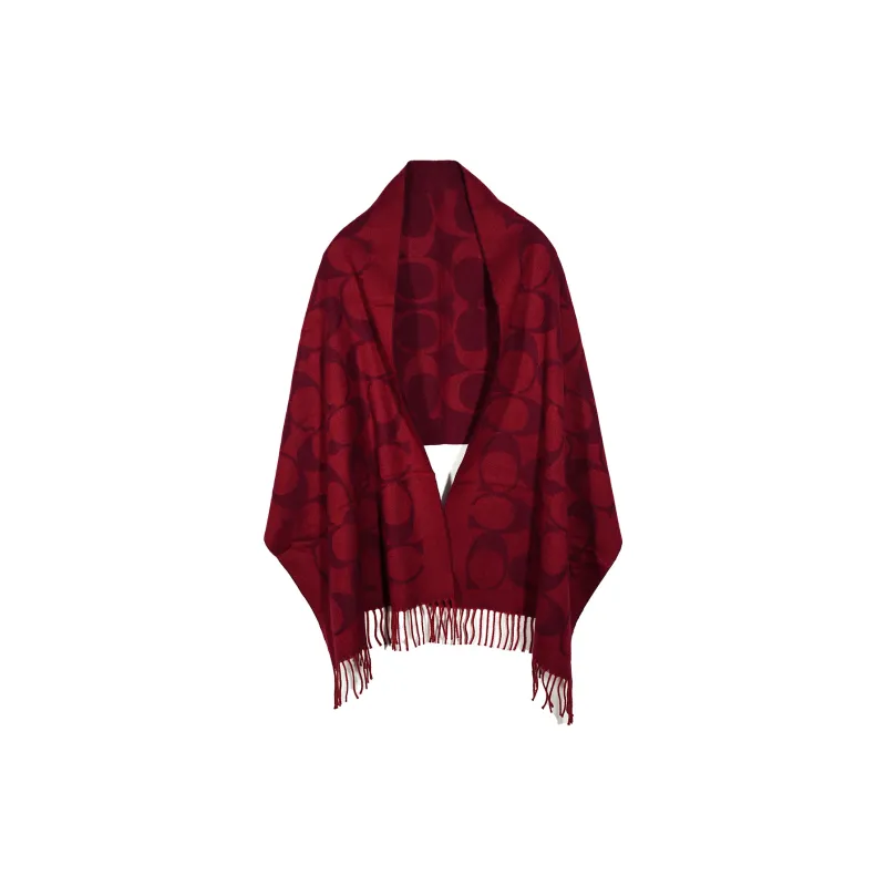 COACH Sheep Wool Knit Scarves Unisex Red-2