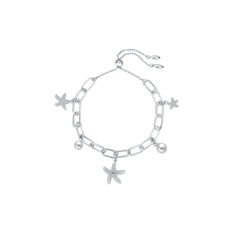 BABYBEI 925 Sterling Silver Pearl Dynamic Individual Design Chain Trendy Sparkling Ocean Style Bracelets Women's-0