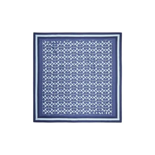 COACH Mulberry Silk Scarves Unisex Dark Marine Blue