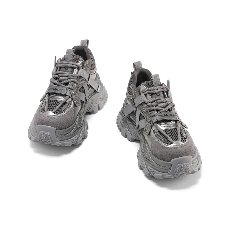 C°BANNER Wear resistant And Lightweight Low Top Chunky Sneakers Women's Gunmetal-3