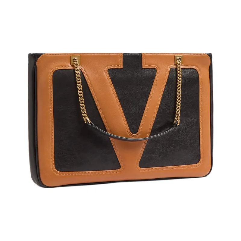 Valentino Sheepskin Crossbody Bag Shoulder Bag Medium Size Women's Black & Brown-1