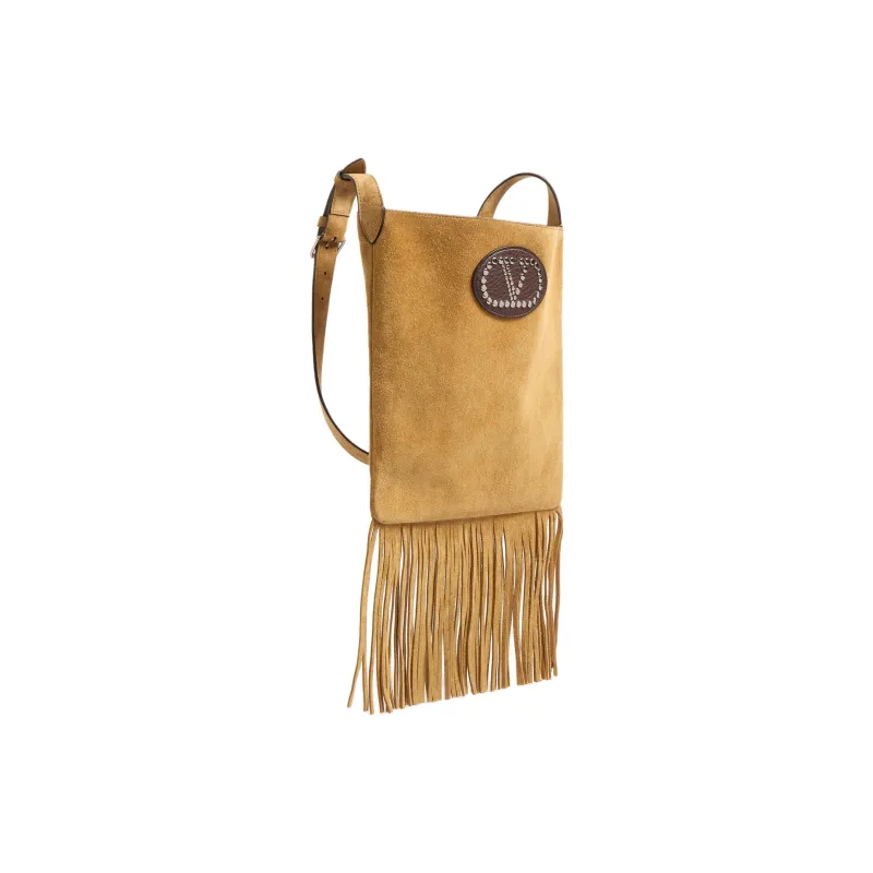 Valentino Suede Leather Shoulder Bag Crossbody Bag Men's Warm Brown-1