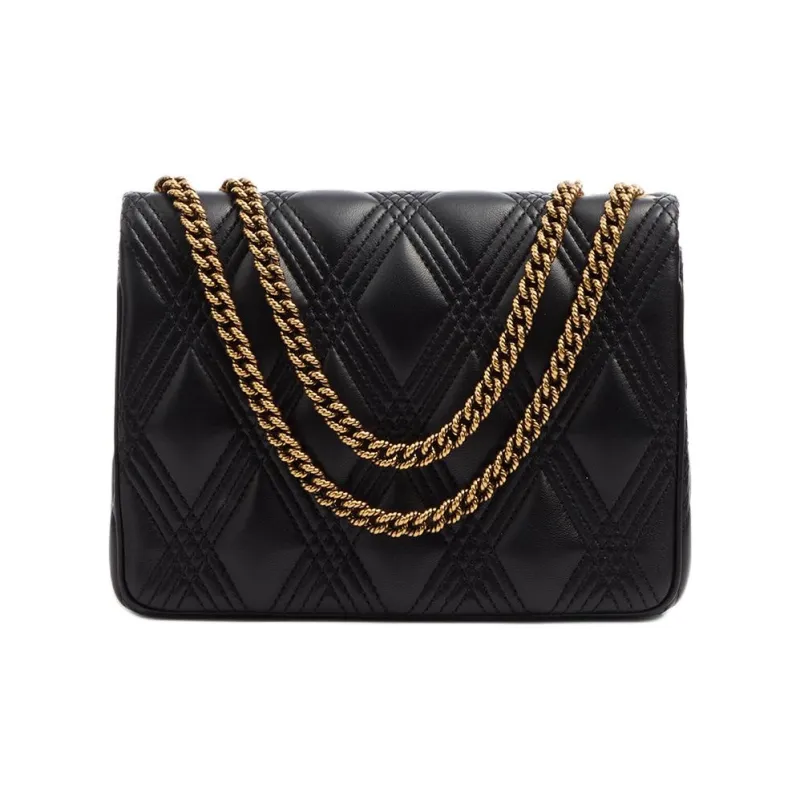 Valentino Embossed Goat Skin Shoulder Bag Crossbody Bag Medium Size Women's Black-3