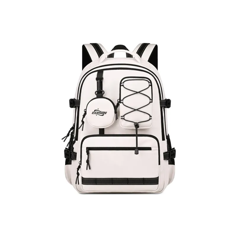 EDISON Nylon Backpack Regular Unisex Black/Beige-4