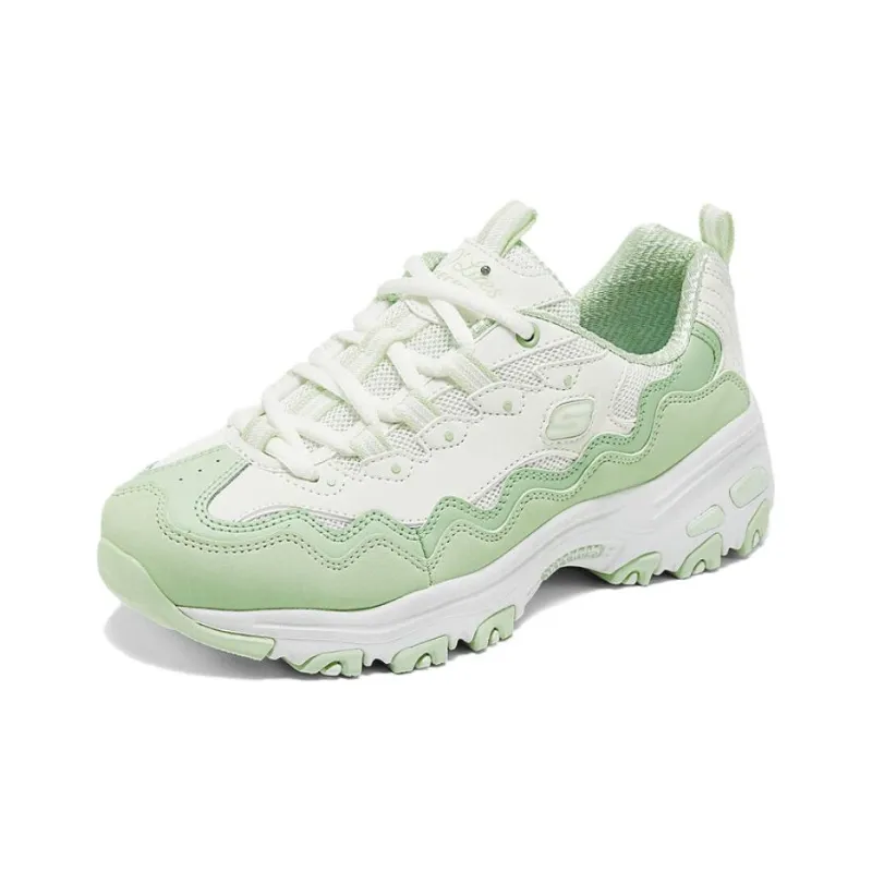 Skechers DLITES Anti Slip Wear Resistant Low Top Chunky Sneakers Women's White Green-1