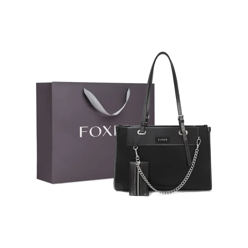 FOXER Cow Leather Zippered Tote Bag Shoulder Bag Regular Women's Black-0
