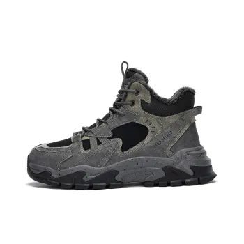 JEEP SPIRIT Warm Water Resistant Wear Resistant Slip Resistant Short Mid Calf Outdoor Boots Men's Black Gray Color