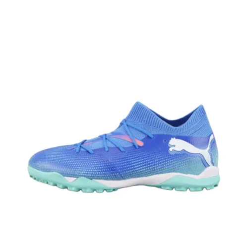 PUMA FUTURE 7 Anti Slip Wear Resistant Mid Top Kids' Soccer Shoes Blue Teenagers