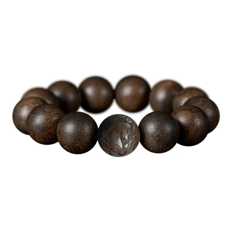 FANGYUANXIAOFU Aromatic Agarwood Single Plain Bead Chinese Style Fortune Beaded Bracelet Unisex-31