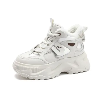 RED DRAGONFLY Platform Shoes Warm Height Increasing High Top Casual Shoes Women's Ecru Black