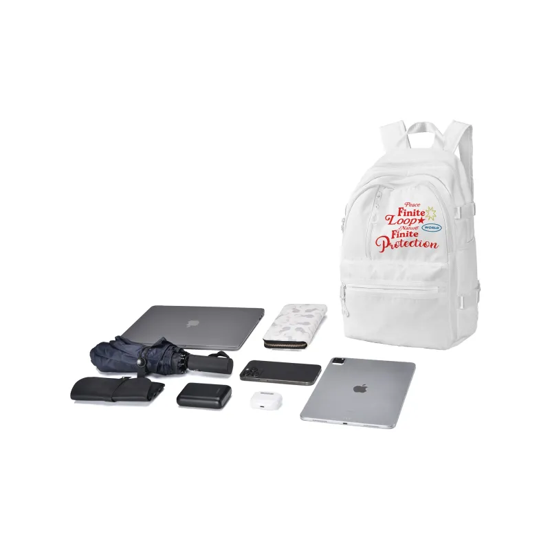 FINITE LOOP Recycled Material Students Backpack Small Size Unisex White-5