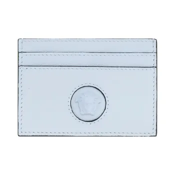 VERSACE La Medusa Cow Leather Card Clip Card Holder Women's Light Blue