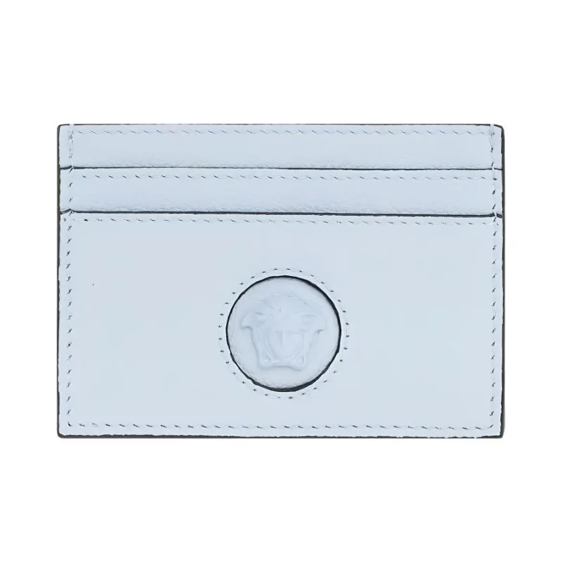 VERSACE La Medusa Cow Leather Card Clip Card Holder Women's Light Blue-0
