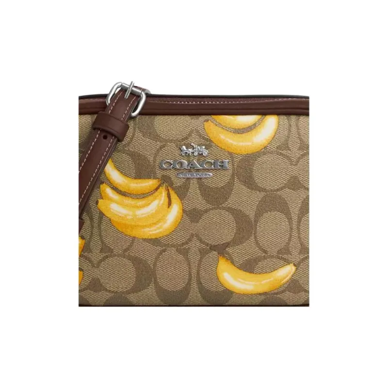 COACH Jamie Canvas Camera Bag Shoulder Bag Crossbody Bag Small Size Women's Silver & Khaki & Dark Color Saddle Brown-3