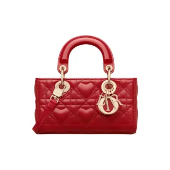 DIOR Lady D Joy Sheepskin Lady Dior Bag, Shoulder Bag, Crossbody Bag, Handbag Extra Mini Women's Silver Lotus Red