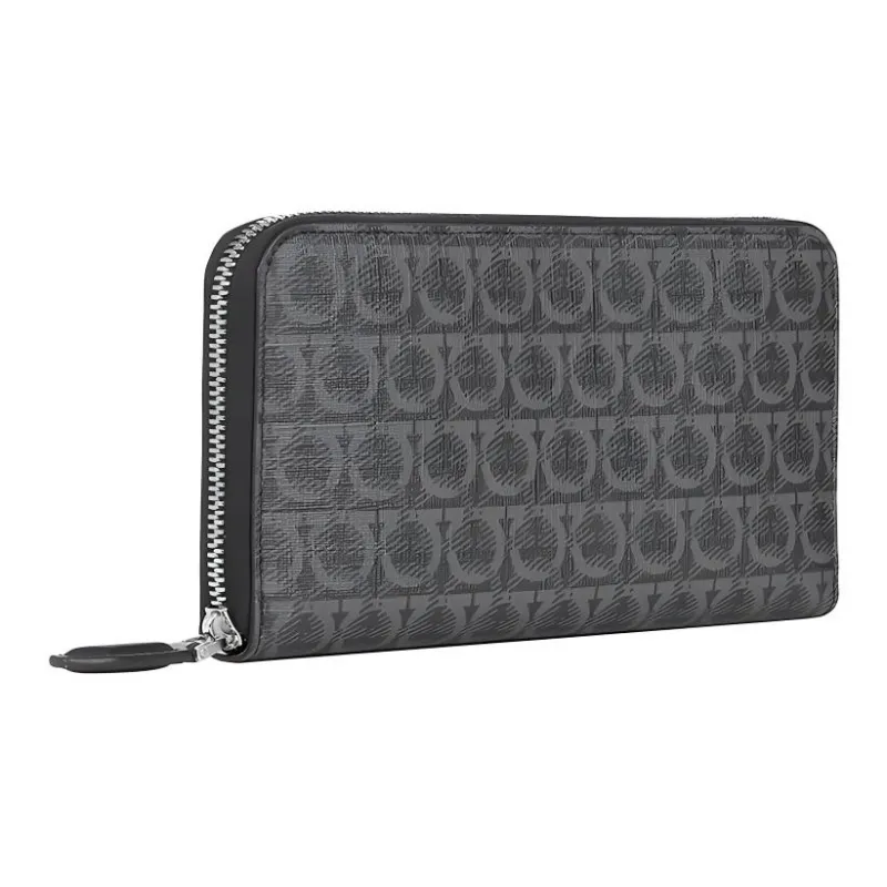 FERRAGAMO GANCINI Cow Leather Wallets Clutches Men's Black Gray Color-1