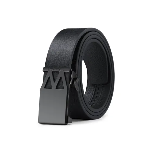 WilliamPOLO Cow Leather Belt Men's Black Matte 3.4cm Wide