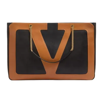 Valentino Sheepskin Handbag Shoulder Bag Large Size Men's Black & Brown