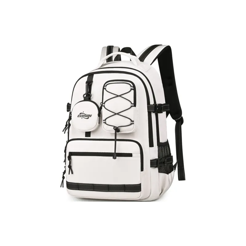 EDISON Nylon Backpack Regular Unisex Black/Beige-5