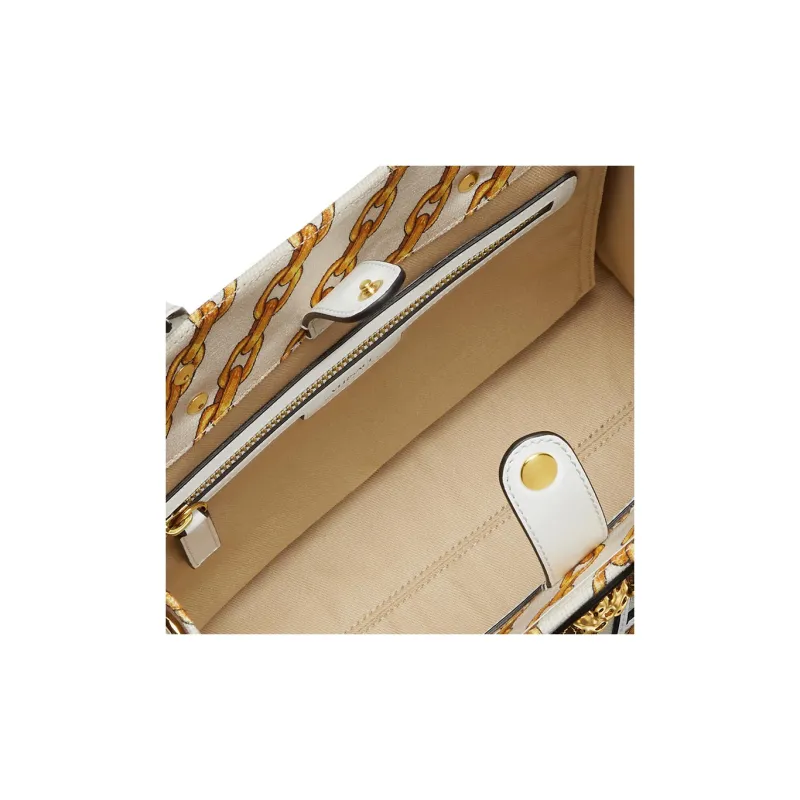 VERSACE La Medusa Cotton Tote Bag Shopping Bag Handbag Small Size Women's Gold & White-3