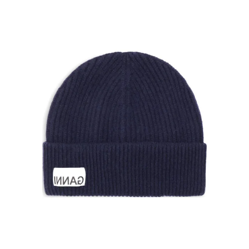 GANNI Logo Patch Rib Knitted Beanie-1