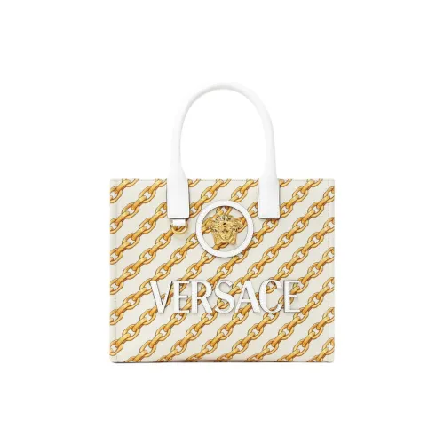 VERSACE La Medusa Cotton Neoprene Bag Shopping Bag Handbag Small Size Women's Gold & White