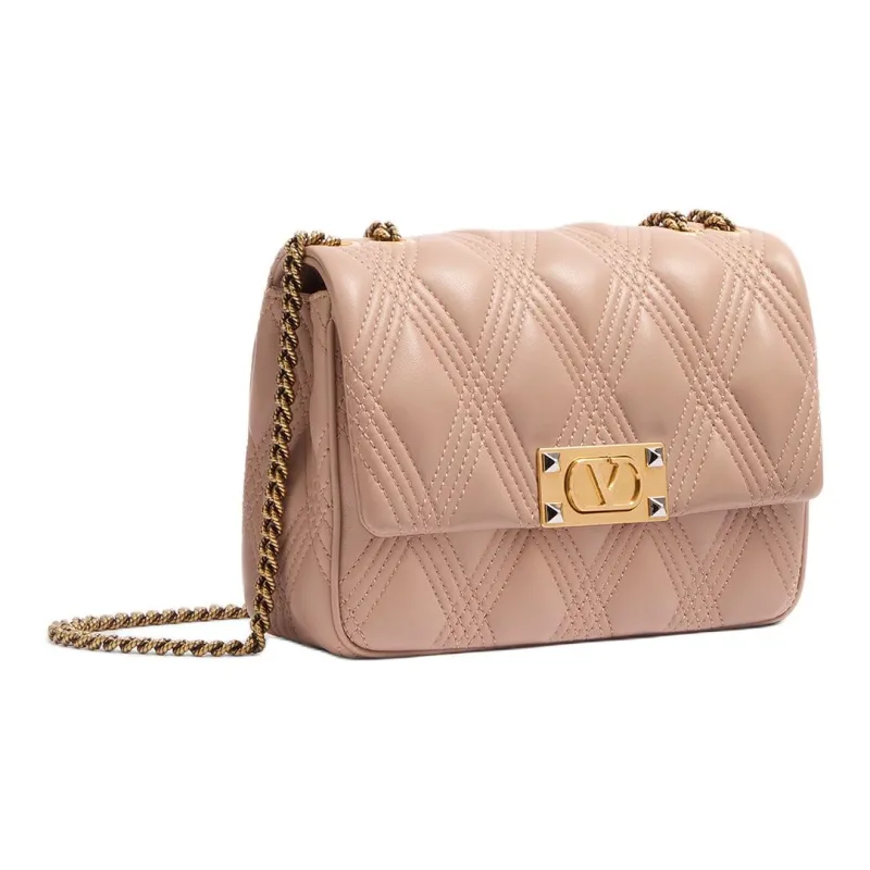 Valentino Embossed Goat Skin Shoulder Bag Crossbody Bag Medium Size Women's Cinnamon Pink-1