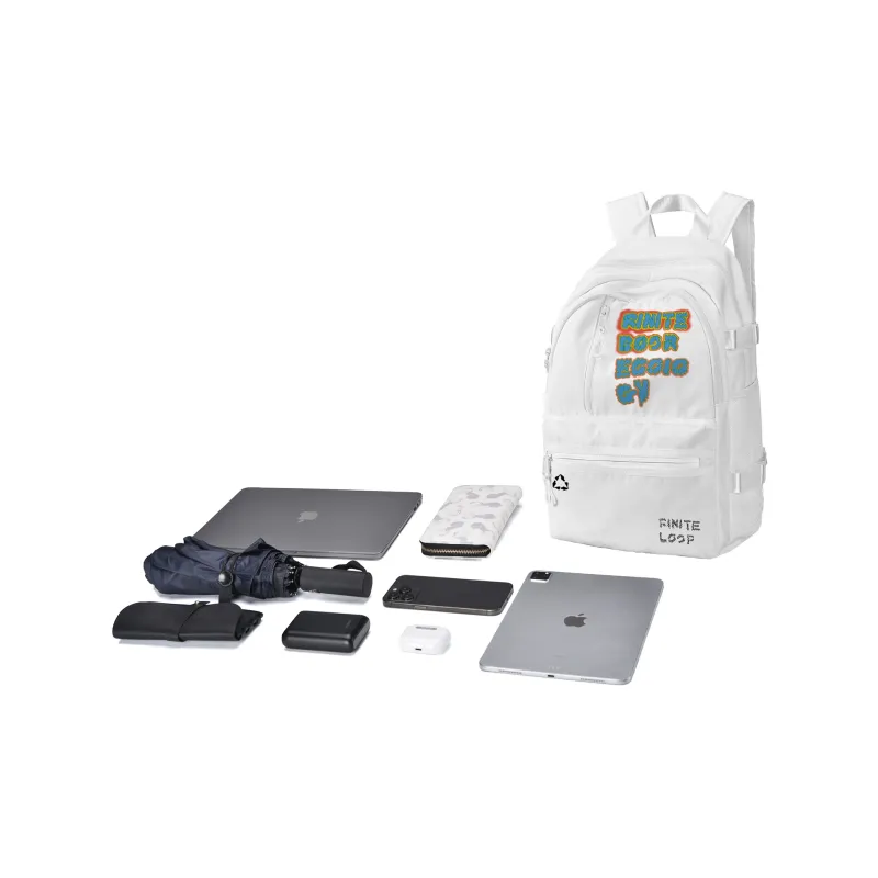 FINITE LOOP Recycled Material Student Backpack Regular Unisex White-5
